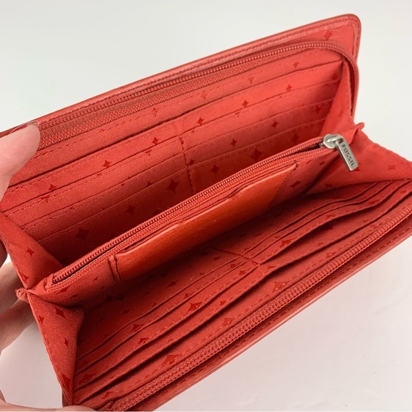 Fossil Coral Pink Watermelon Red Leather Wonderful Zip Around Wallet - Picture 5 of 8